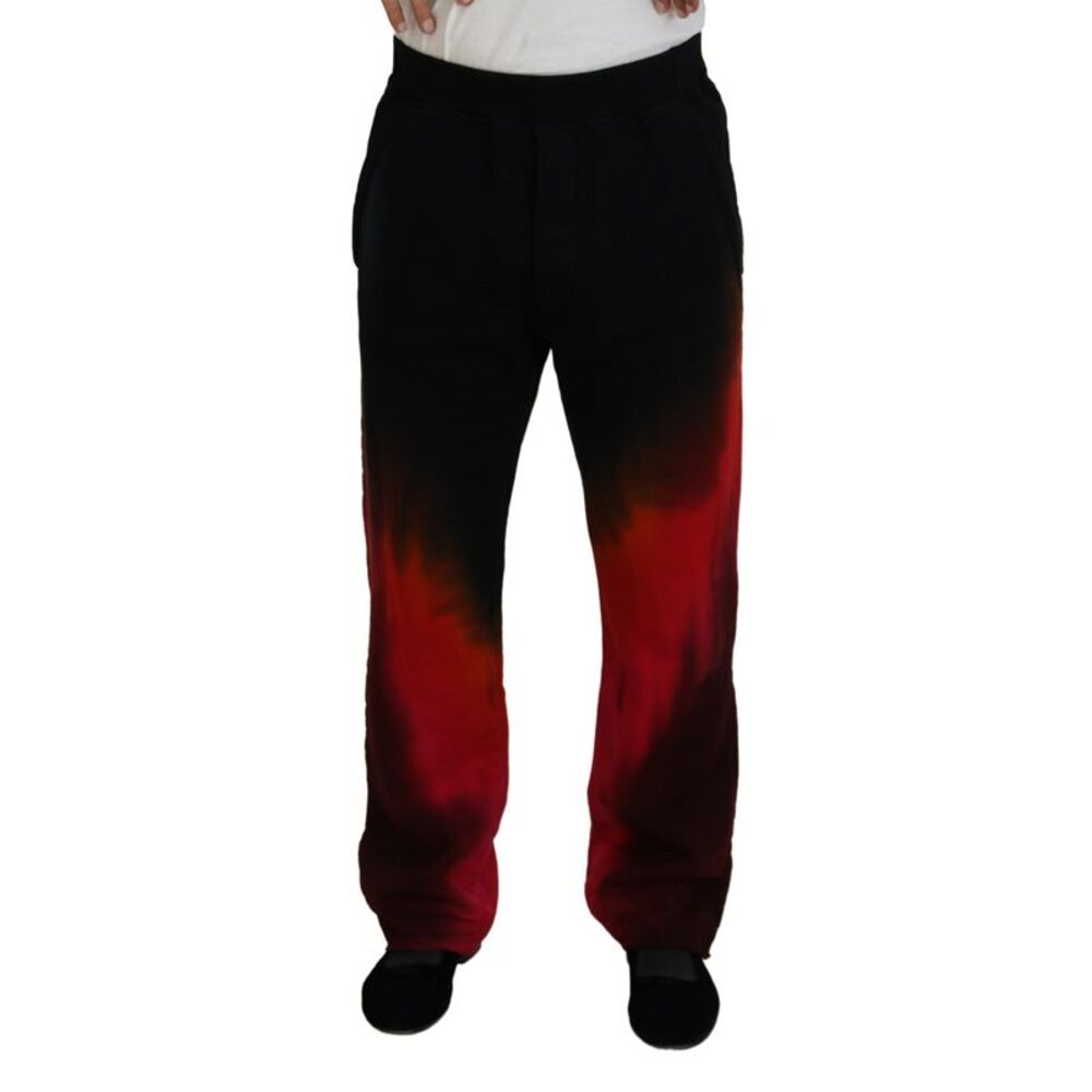 Dsquared² Black Red Cotton Logo Print Casual Men's Pants